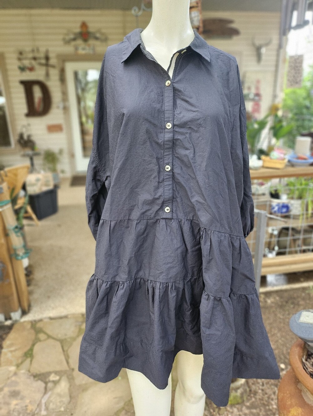 Gorgeous Tiered Free People Misha Mini Shirt Dress in Black Cotton M